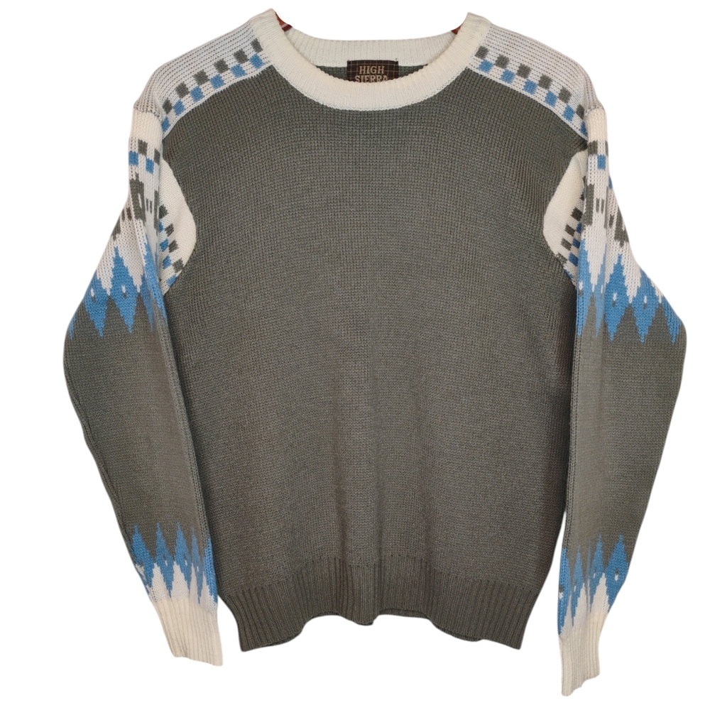 211 Vintage High Sierra fair isle chunky knit sweater size L for men  grey